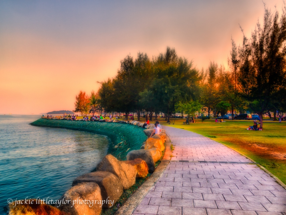 walkway along the water sunset Saphan Hin Park